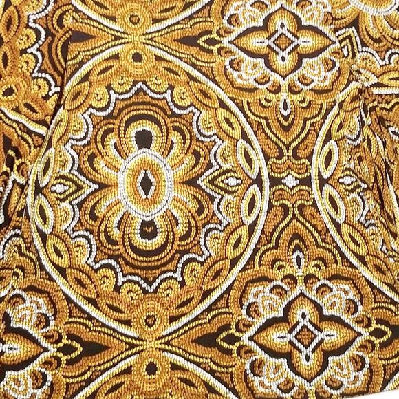 CHICO'S Sunflower Medallion Flare Sleeve Top Chicos 0 Small 4 Brown Black Gold - Picture 3 of 10